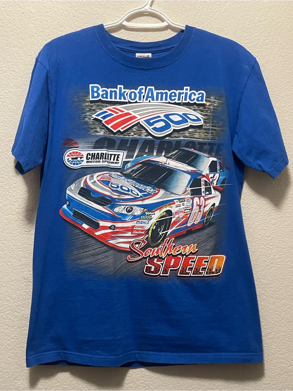 Bank of America anvil speed racing 500 Blue mens medium Racing Graphic Tee